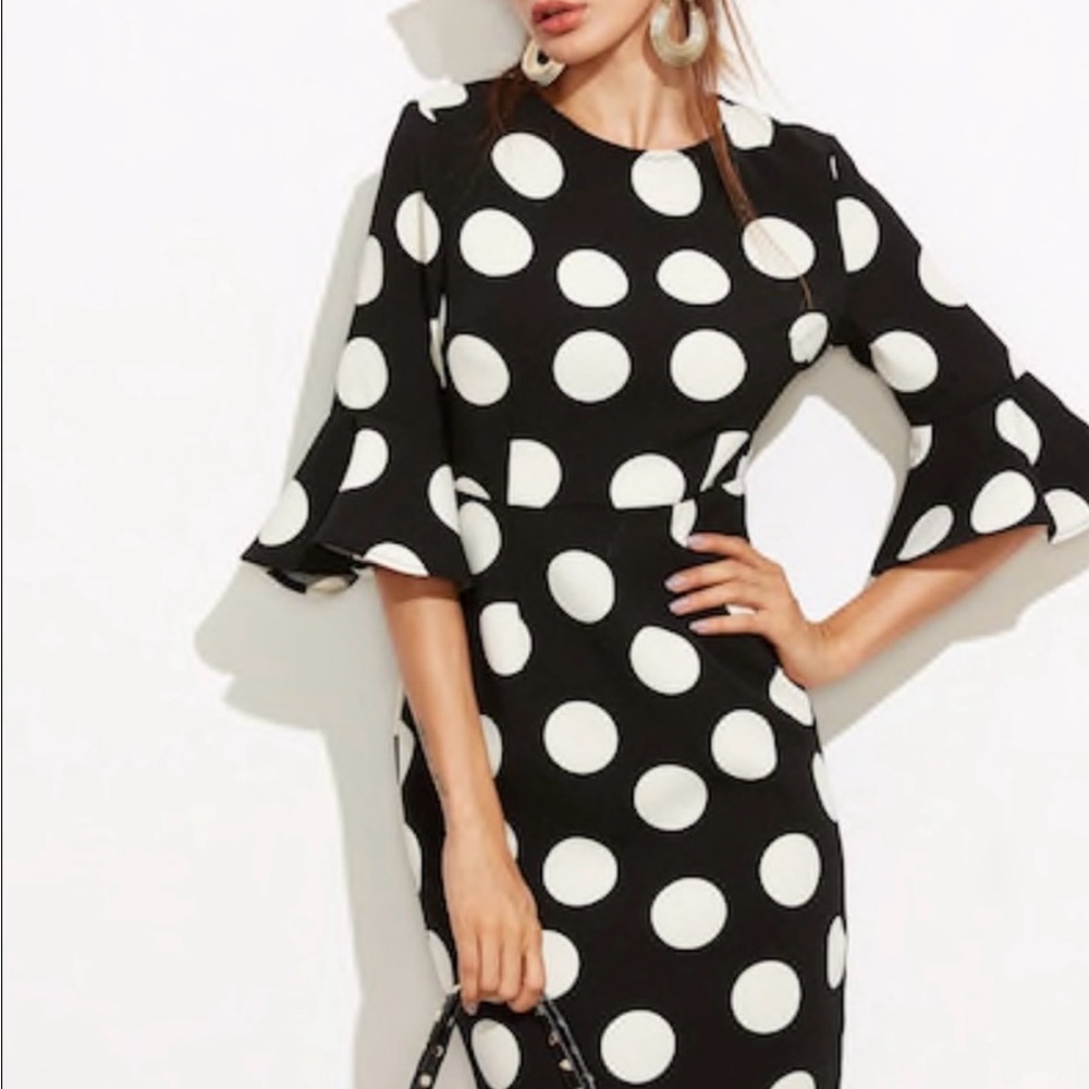 Polka Dot Mini Dress - Black and White